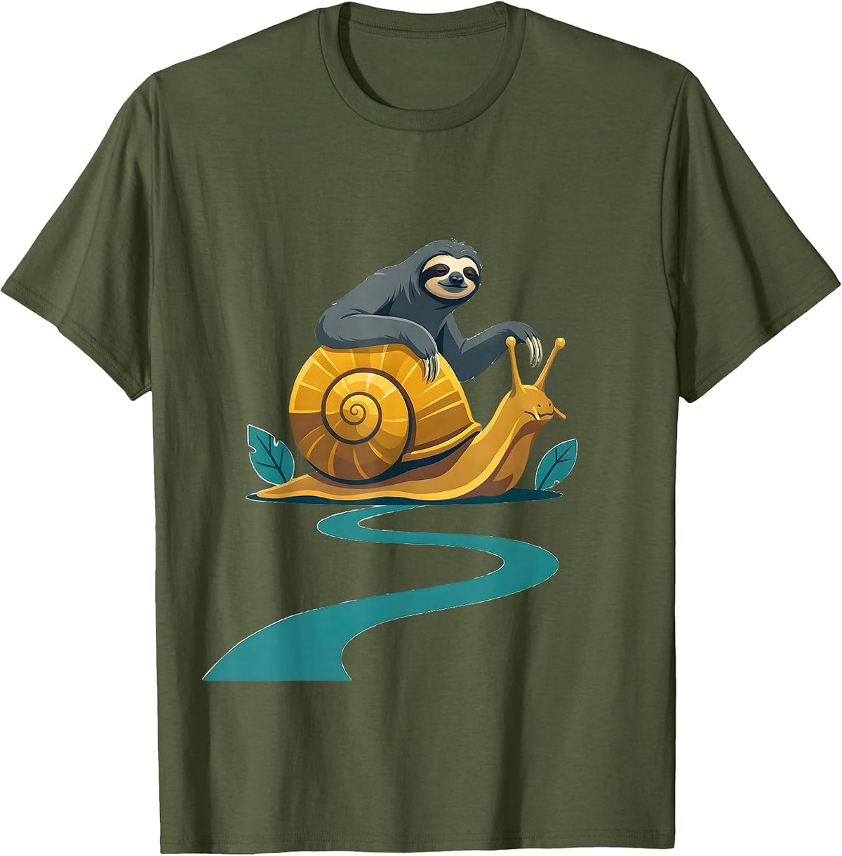 Sloth Snail Ride Funny Sloth Lover Gift T-Shirt, Men, Olive Green, Small - As Pictured