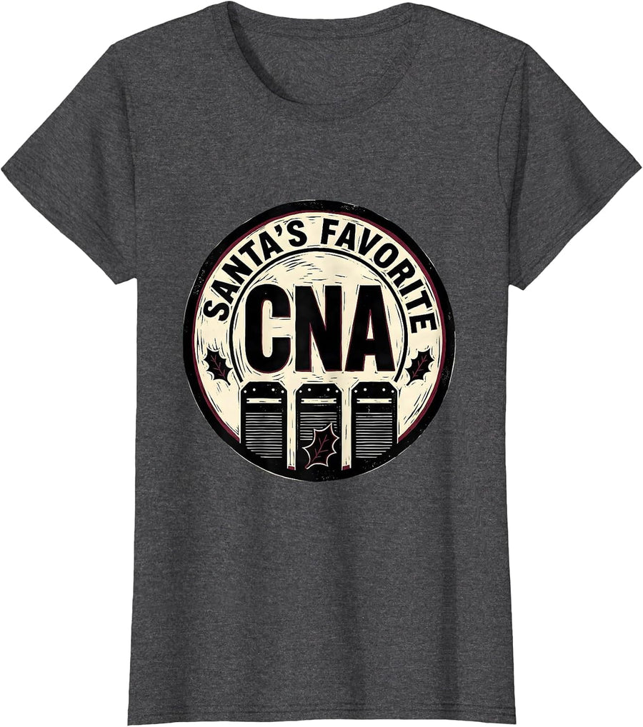 Women's Santa's Favorite CNA Funny CNA Christmas Medical Tech Humor T-Shirt - Dark Heather Grey