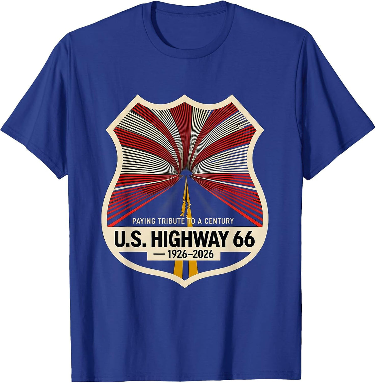 Men's Paying Tribute To A Century — U.S. Highway 66 — 1926-2026 T-Shirt - Royal Blue