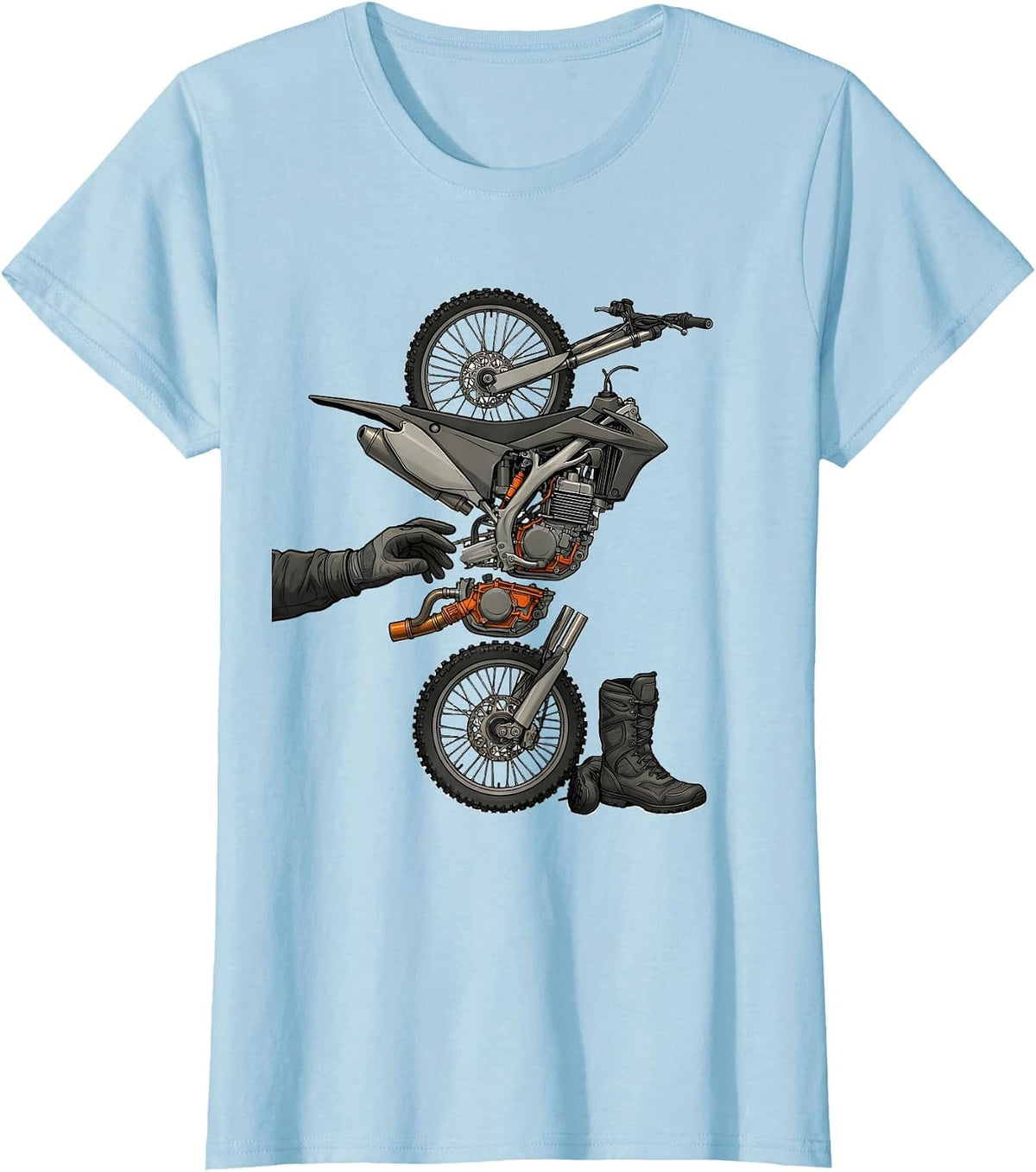 Women's Dirt Bike Parts Exploded View Technical Biker Gift T-Shirt - Baby Blue