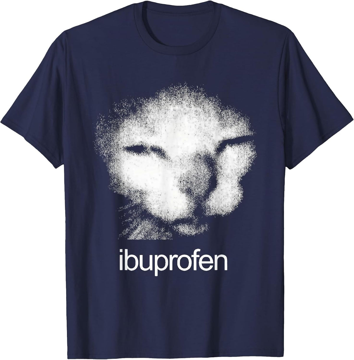 Funny Ibuprofen Cat Meme with Cringe Ugly Feline Face T-Shirt - Navy Blue