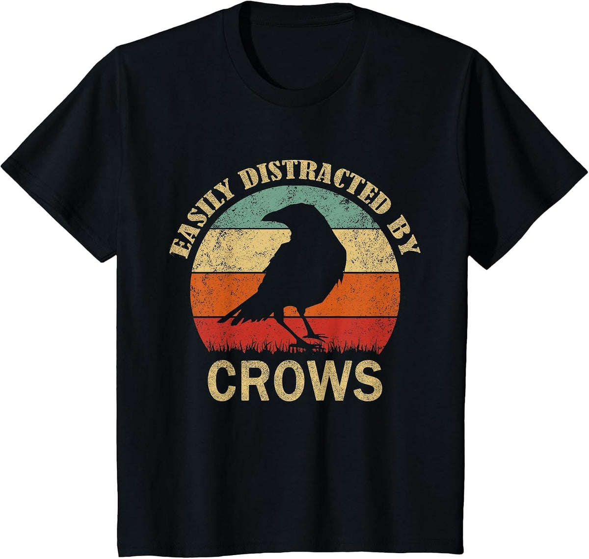 Easily Distracted By Crows | Retro Funny Bird Lover Crow T-Shirt - Black