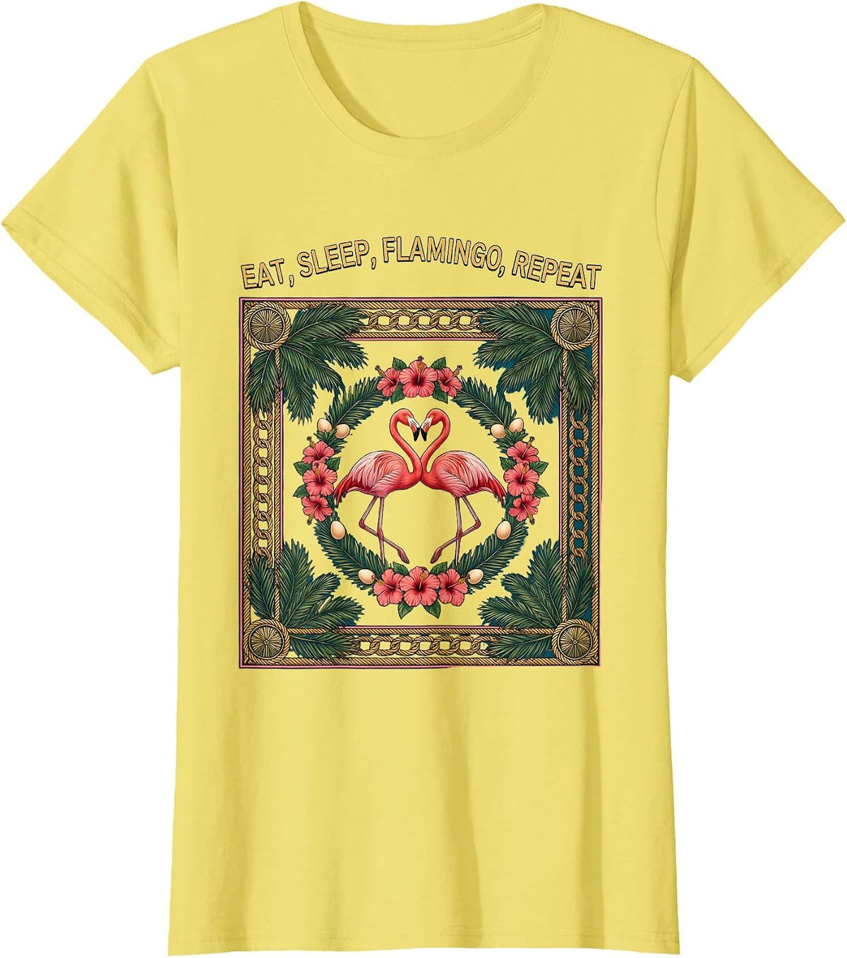 Eat Sleep Flamingo Repeat Fun Bird Lover Design T-Shirt - Lemon Yellow