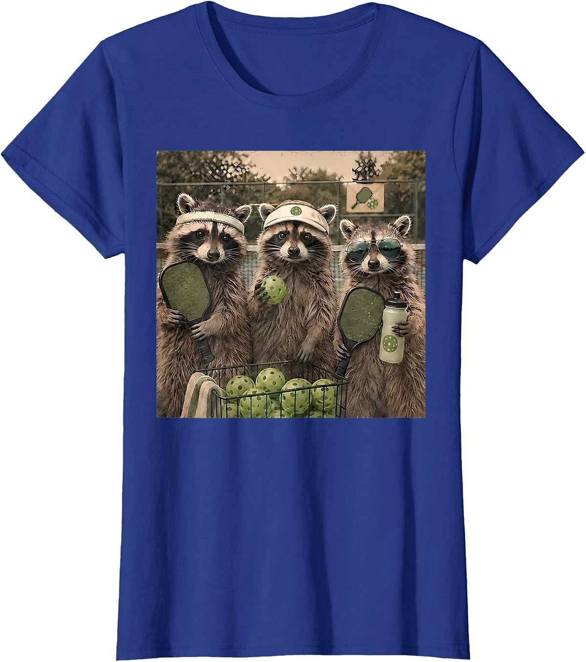 Funny Raccoon Playing Pickleball Animal Meme Sport Lovers T-Shirt - Royal Blue
