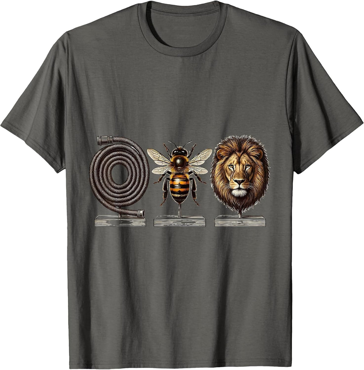 Hose Bee Lion Crosshatch Etching Funny Meme T-Shirt - Asphalt Grey