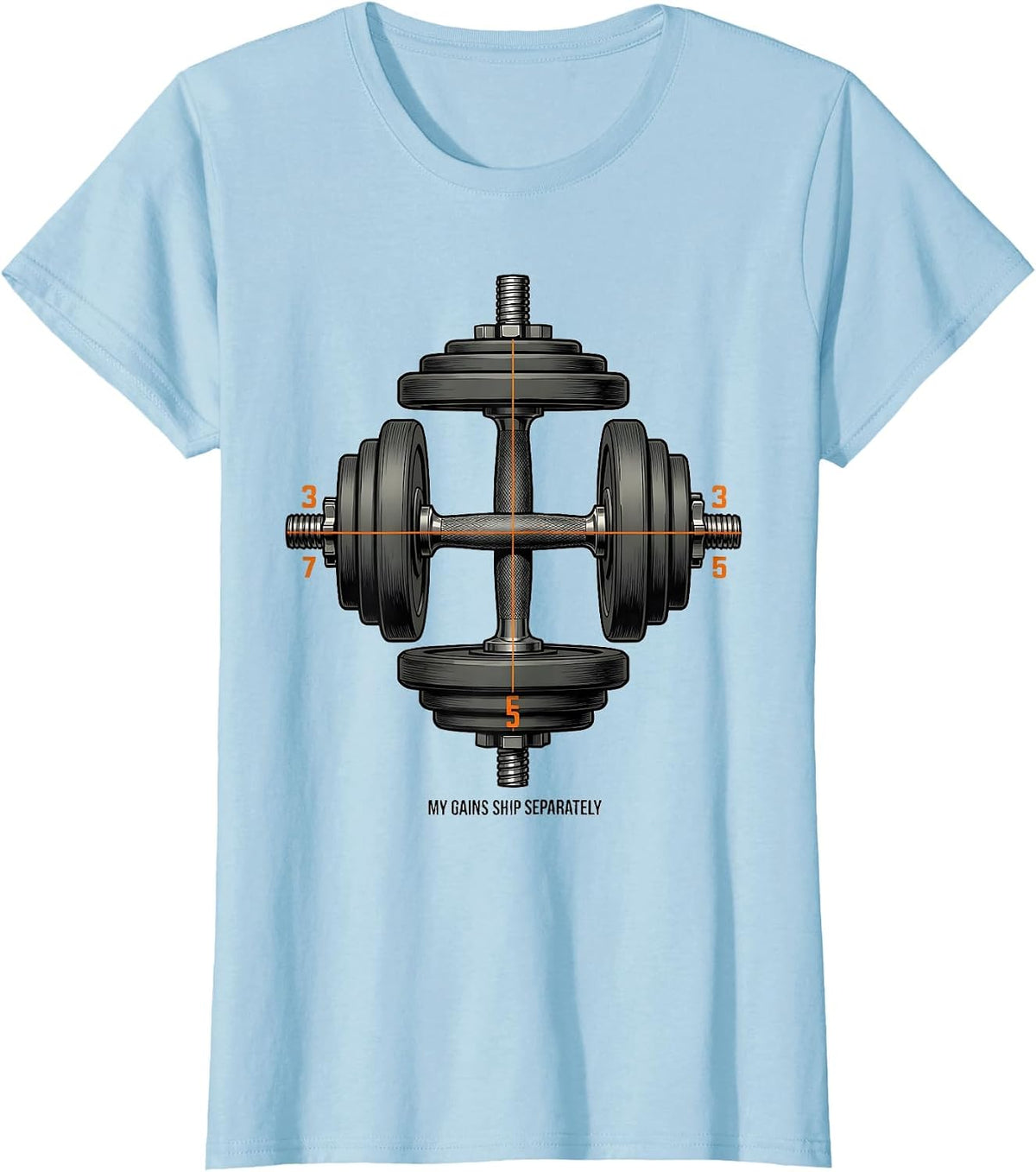 Women's My Gains Ship Separately Funny Gym Weightlifting Workout T-Shirt - Baby Blue