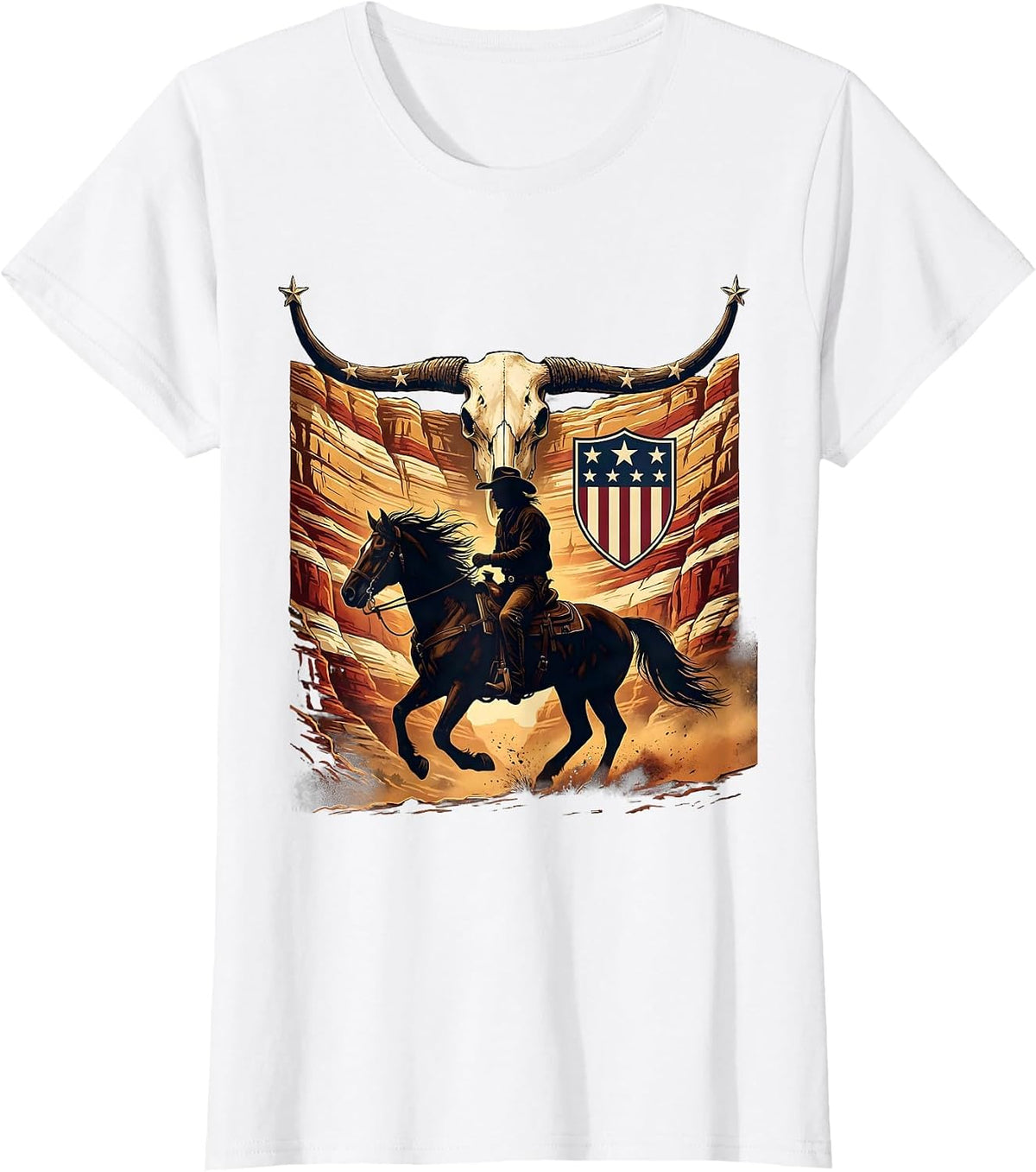 Cowboy Riding Into Canyon at Sunrise T-Shirt - White