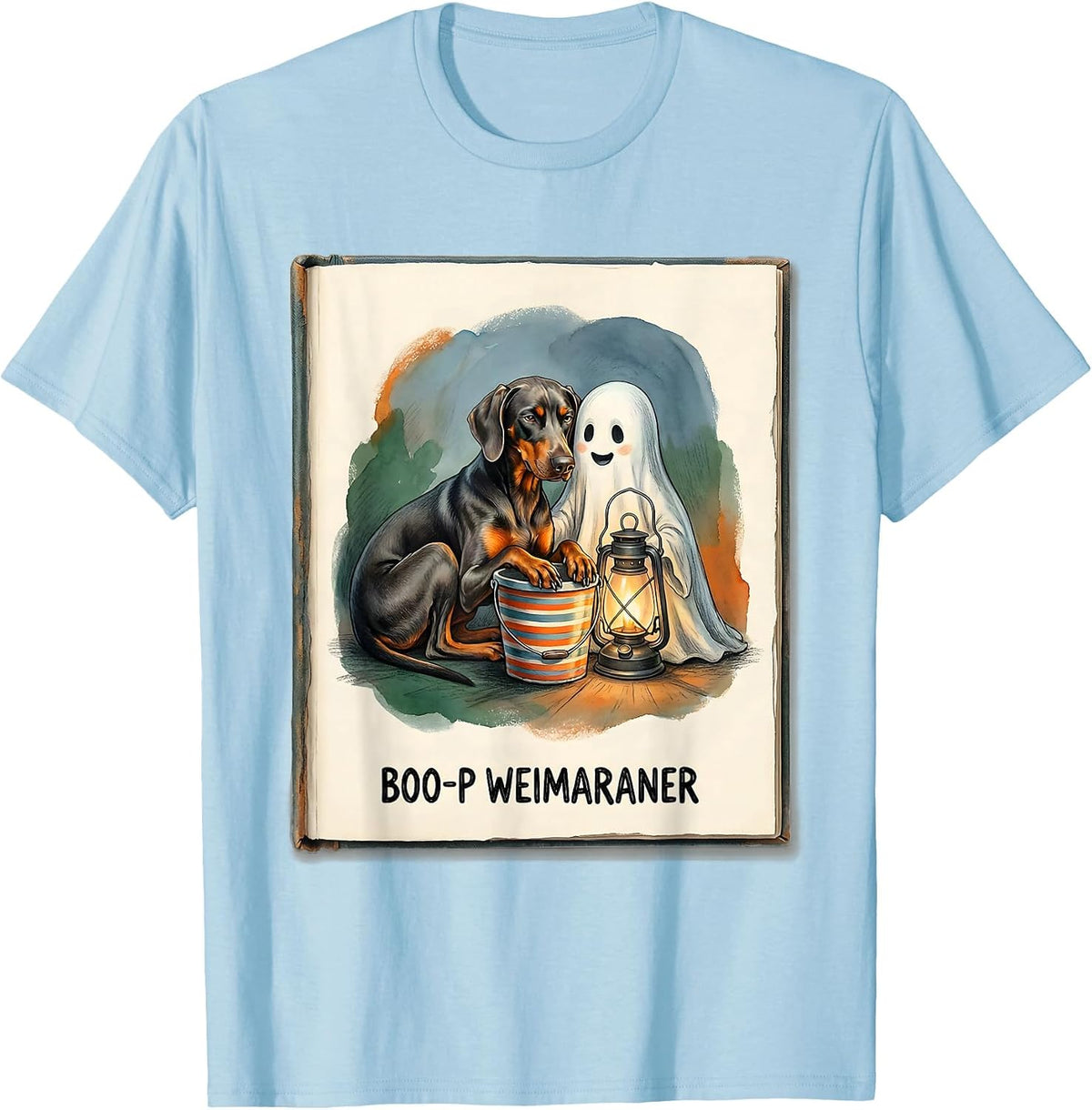 Men's Boo-P Weimaraner Funny Ghost Dog Lover Halloween Costume T-Shirt - Baby Blue