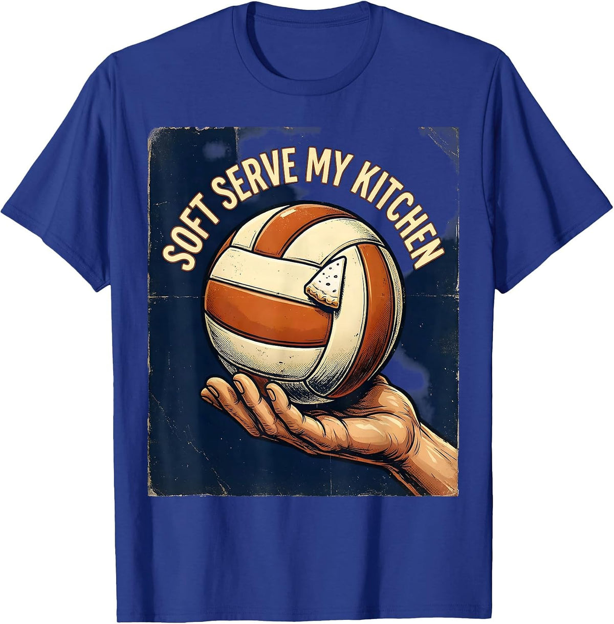 Soft Serve My Kitchen Funny Vintage Volleyball T-Shirt - Royal Blue