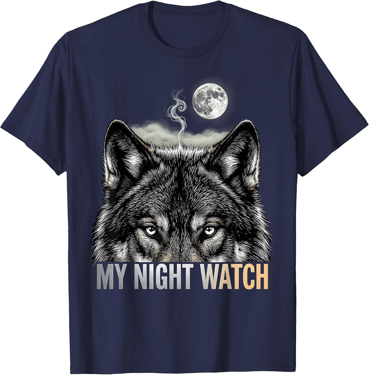 My Night Watch Scratchboard Wolf Howling Wildlife Art T-Shirt - Navy Blue