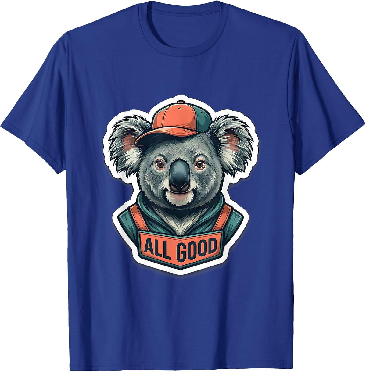 All Good Cute Koala Sticker Style Novelty Animal Mascot T-Shirt - Royal Blue