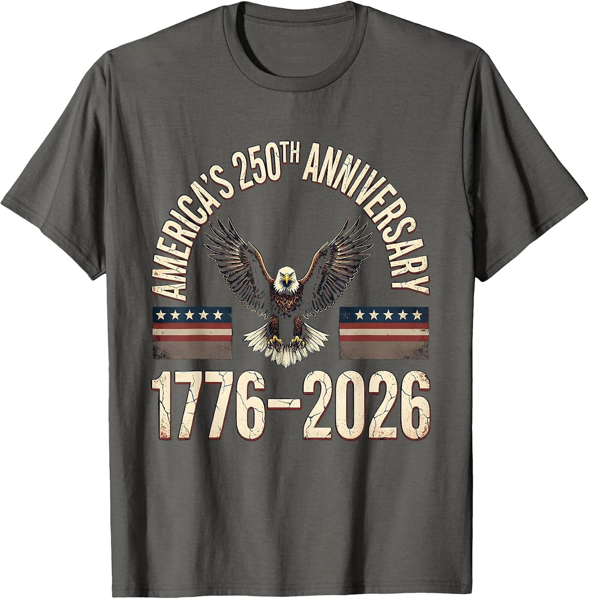 AMERICA'S 250TH ANNIVERSARY 1776–2026 Distressed Patriotic T-Shirt - Asphalt Grey