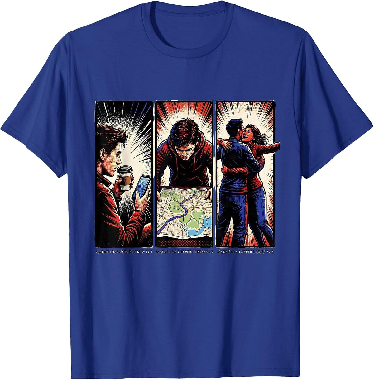 Men's Marathon Support Crew 26.2 Comic Book Runner Race Day Humor T-Shirt - Royal Blue