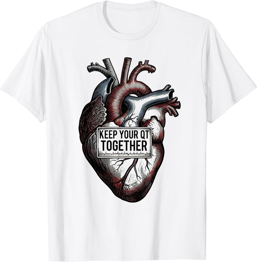 Men's Keep Your QT Together Cardiac Nurse Anatomy Heart ICU Humor T-Shirt - White