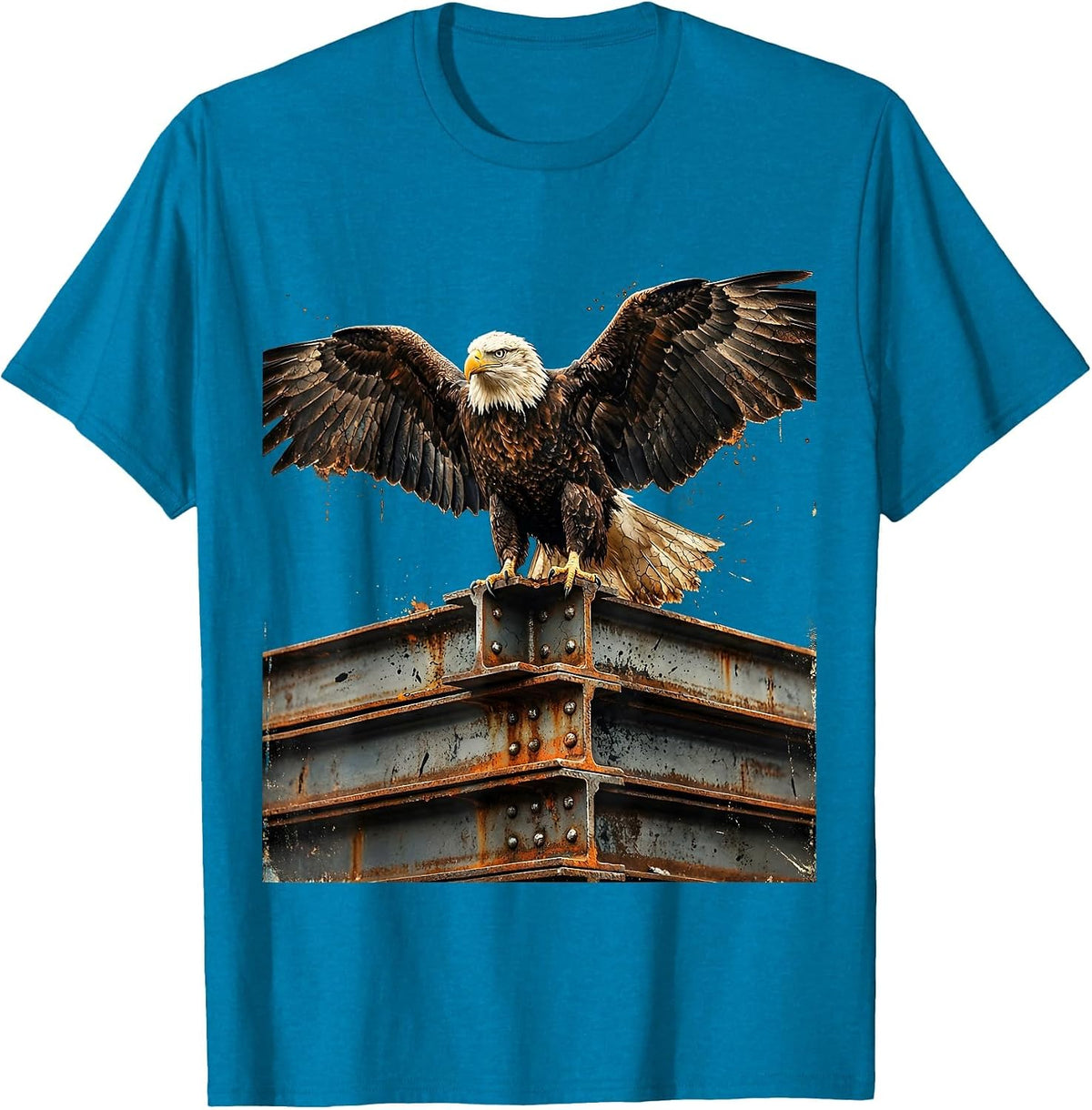 Labor Day Eagle on Steel Beams Graphic T-Shirt - Sapphire Blue