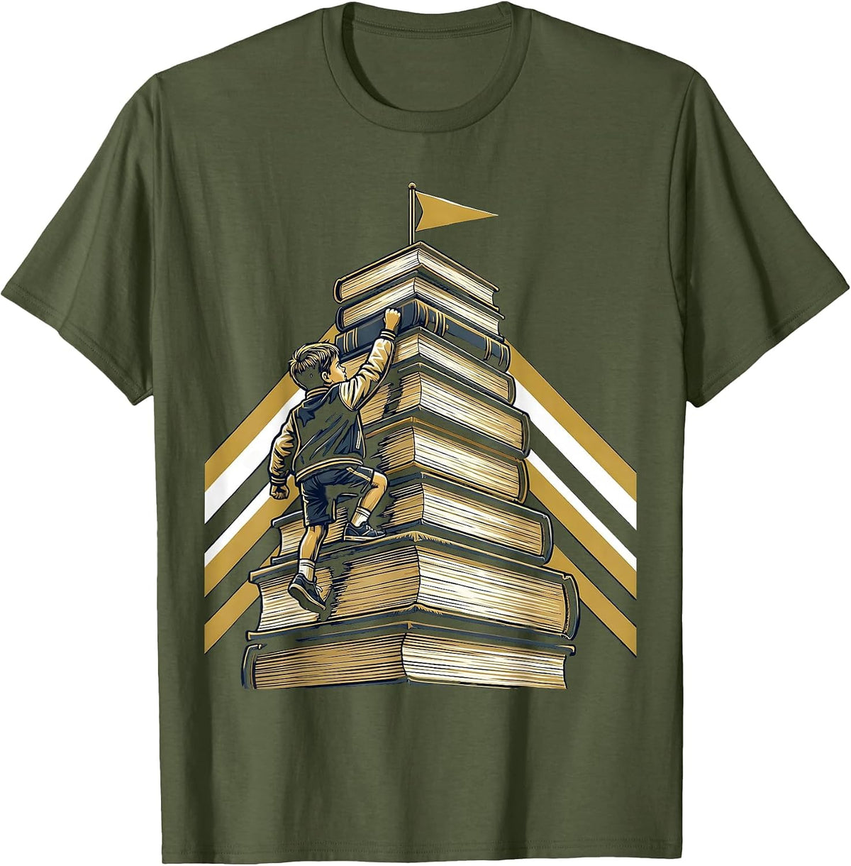 Kids College Climbing Textbooks Graphic T-Shirt - Olive Green