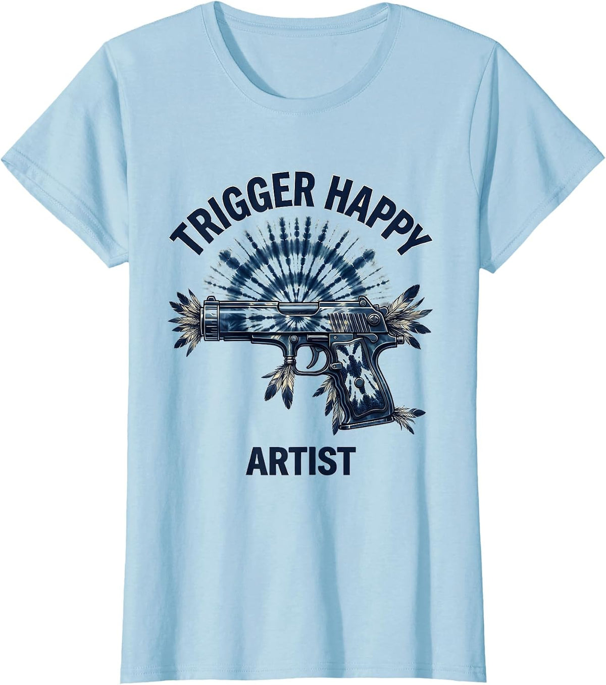 Women's Trigger Happy Artist Airbrush Art Design T-Shirt - Baby Blue