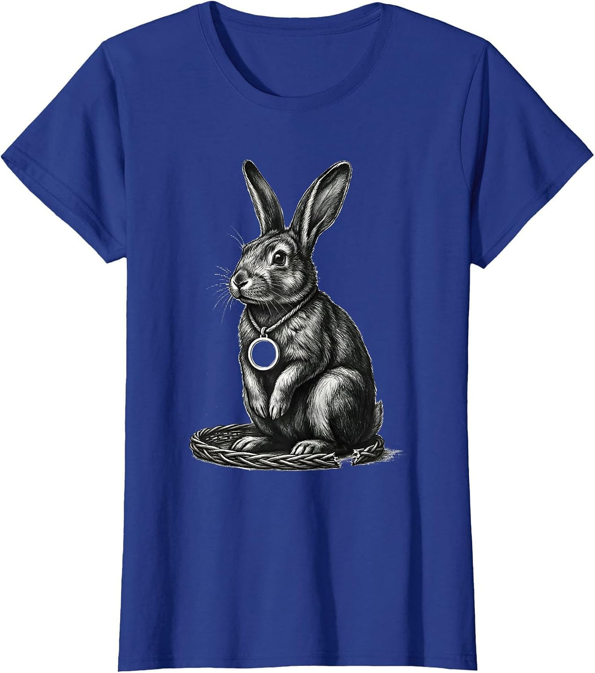 Women's Alt Bunny Medallion Grunge Goth Aesthetic T-Shirt - Royal Blue