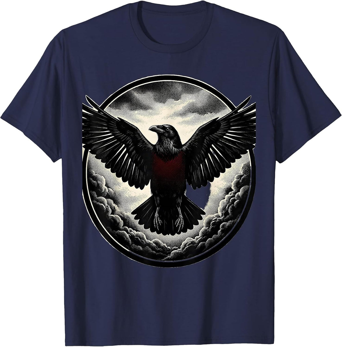 Men's Crow Worm's Eye View Storm Clouds Art T-Shirt - Navy Blue