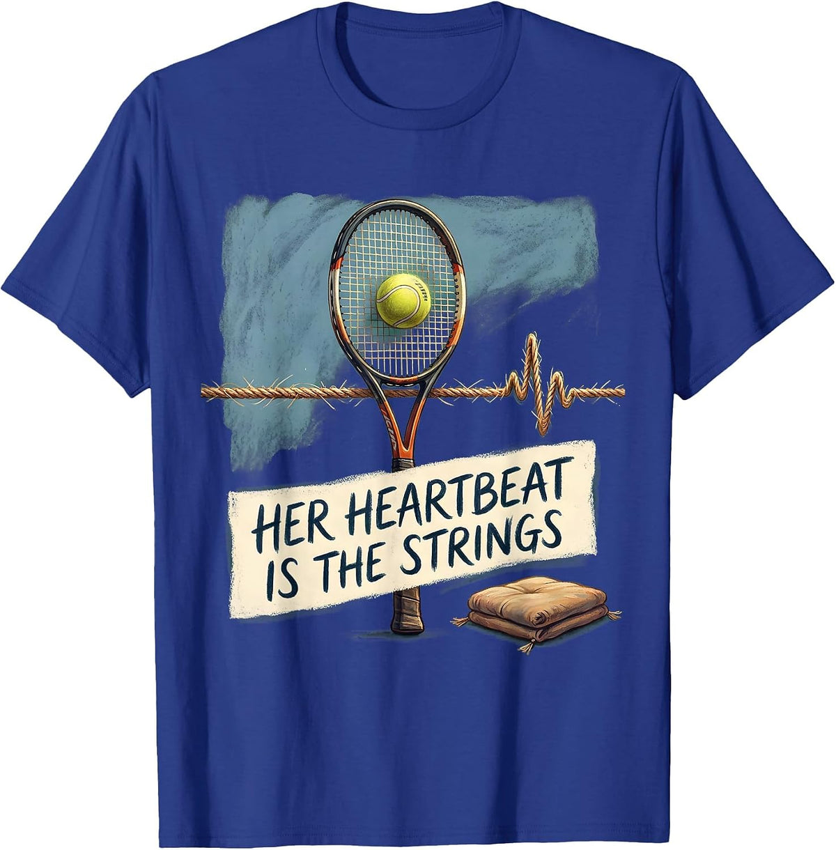 Men's Her Heartbeat Is The Strings Storybook Tennis Lover Gift T-Shirt - Royal Blue