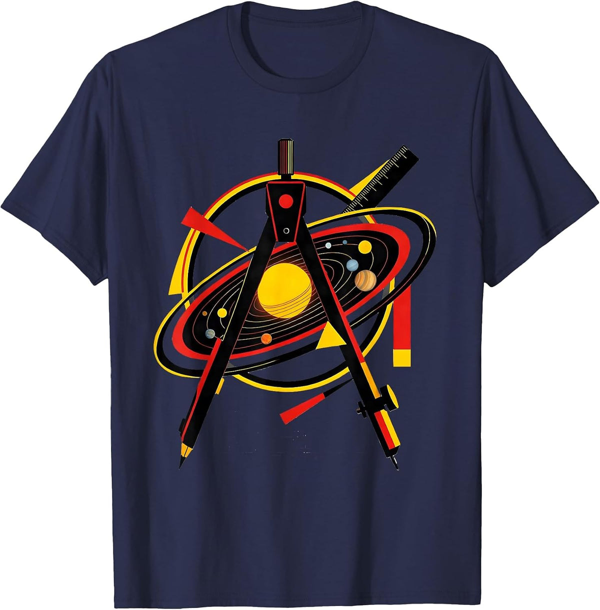 Men's Math Teacher Compass Solar System Graphic T-Shirt - Navy Blue