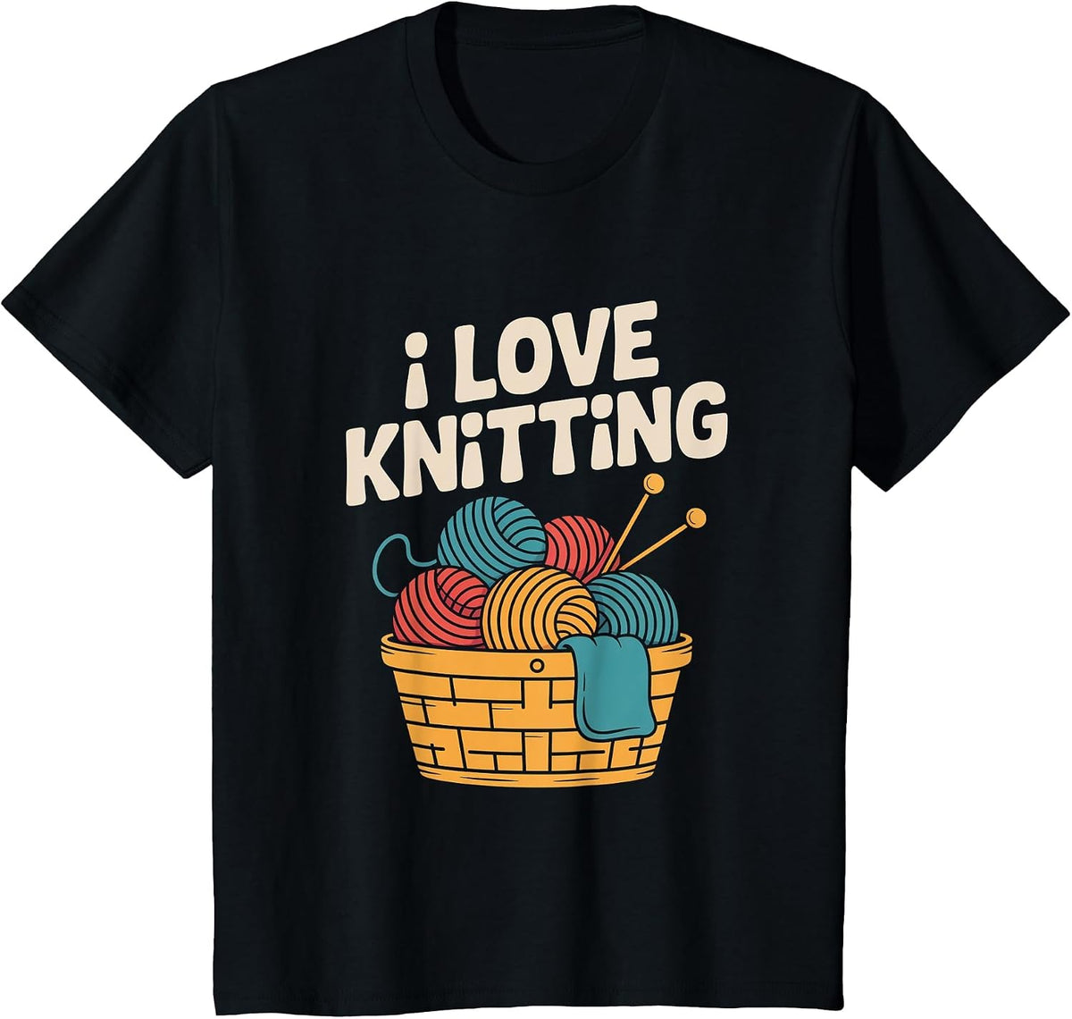 I Love Knitting Yarn Basket Needles T-Shirt - Black