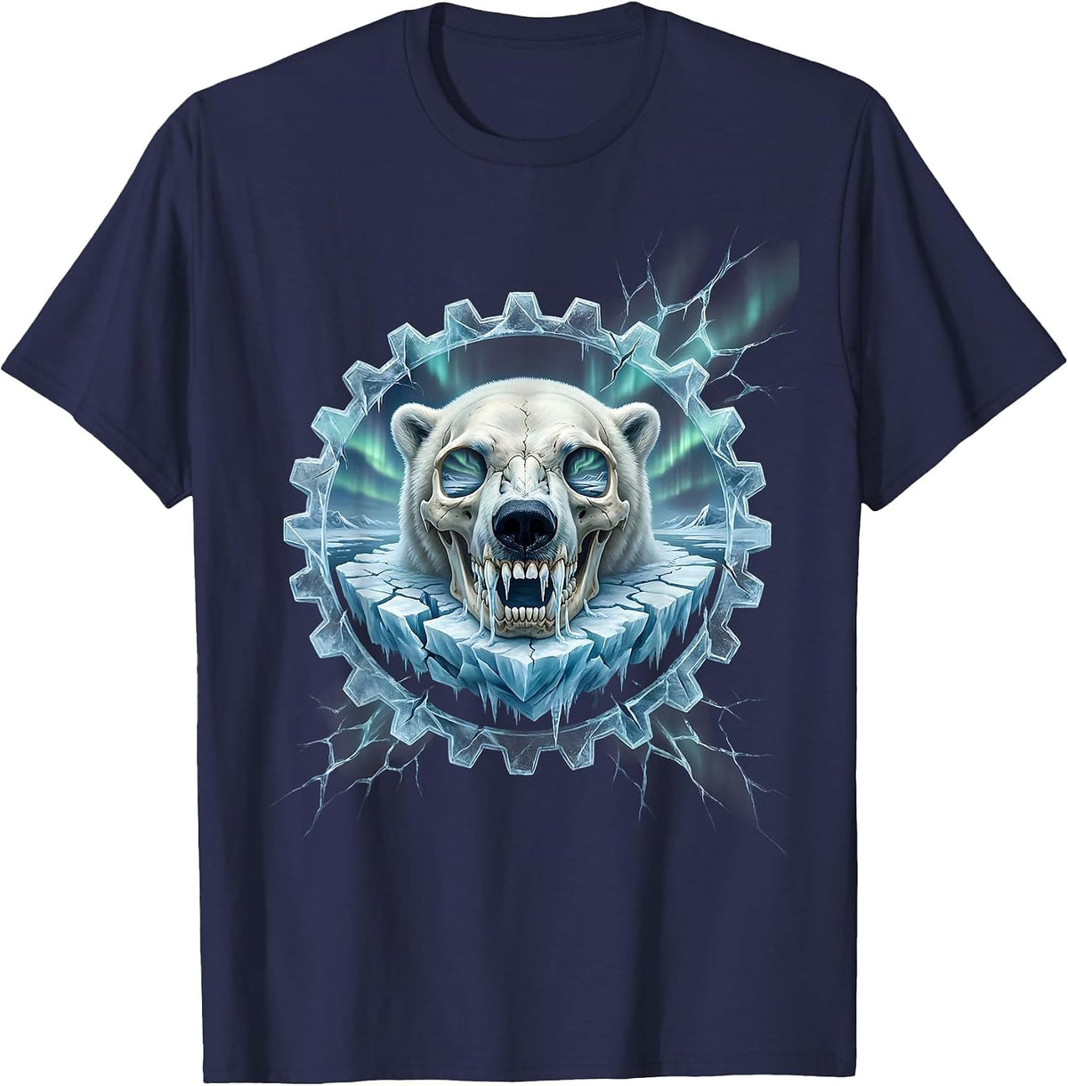 Polar Bear Skull Icicle Teeth Ice Art Design T-Shirt - Navy Blue