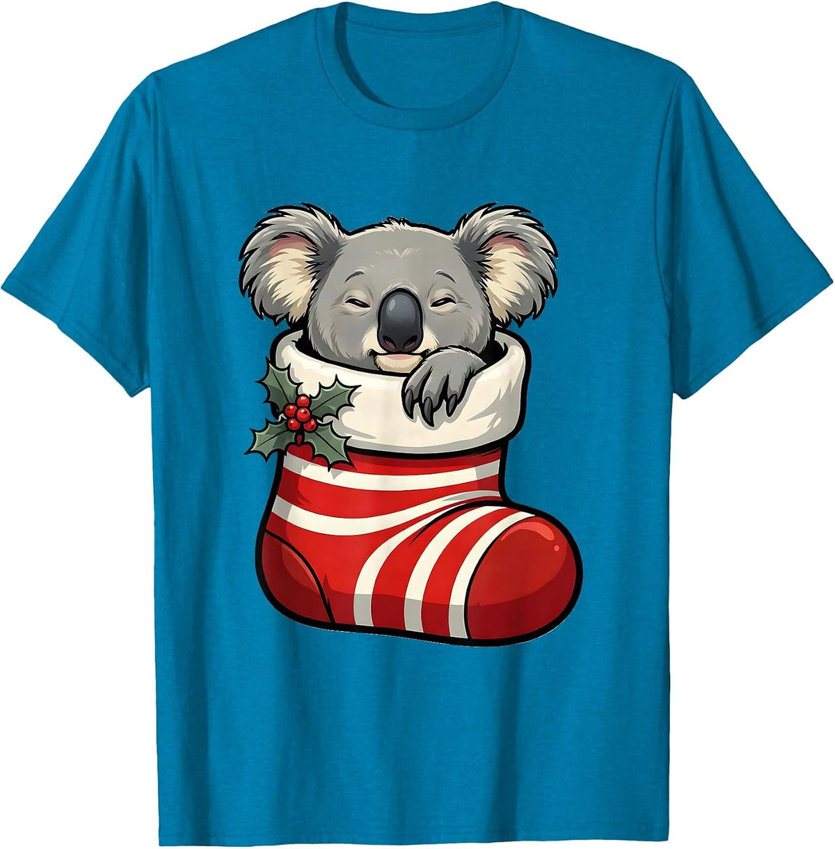 Koala In Christmas Stocking Cartoon Funny Novelty T-Shirt - Sapphire Blue