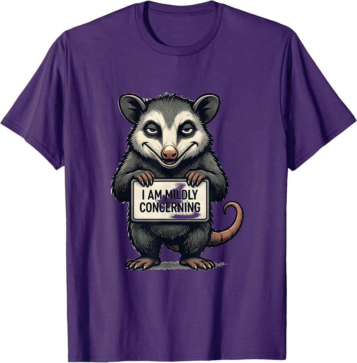 Men's I Am Mildly Concerning Funny Opossum Mascot Deadpan Humor T-Shirt - Purple