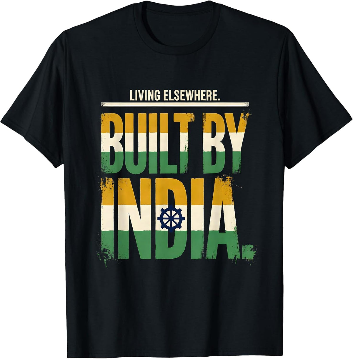 Men's Living Elsewhere Built By India Flag Cricket Fan National T-Shirt - Black