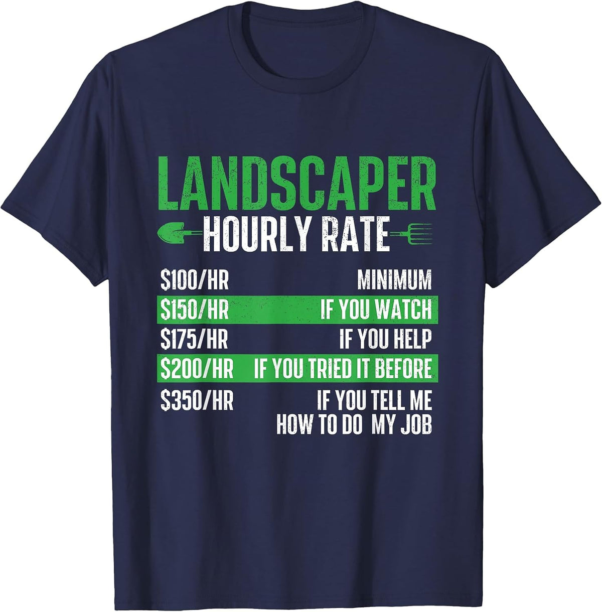 Landscaper Hourly Rate - Landscaping Lawn Mowing Gardening T-Shirt - Navy Blue