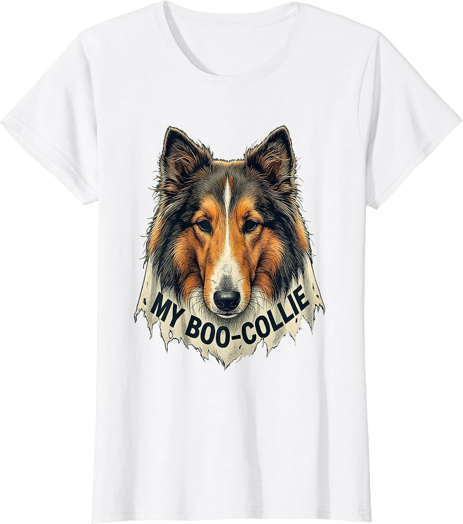 Women's My Boo-Collie Funny Ghost Dog Halloween Costume Humor T-Shirt - White