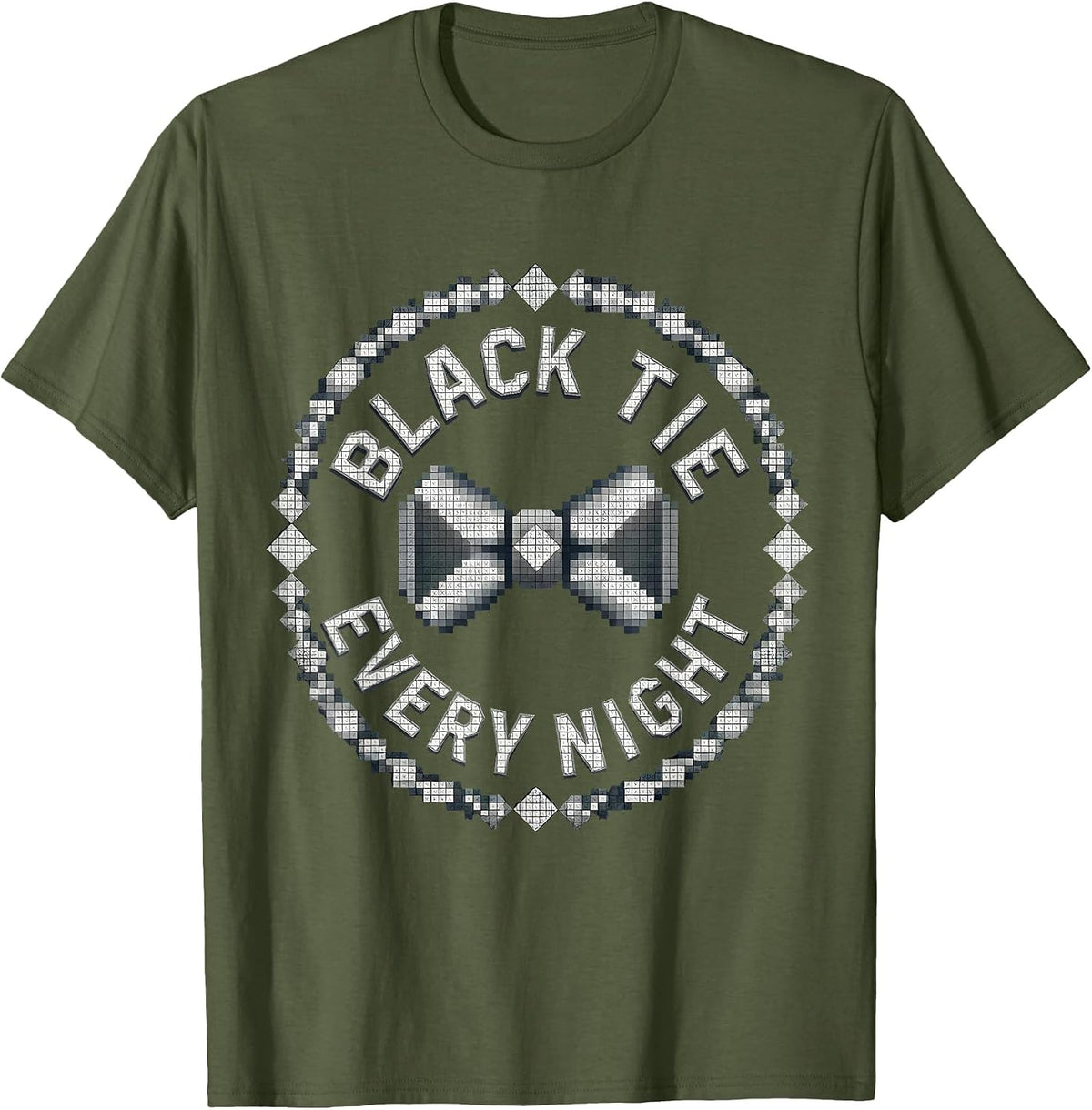 Black Tie Every Night Tuxedo Graphic Design T-Shirt - Olive Green
