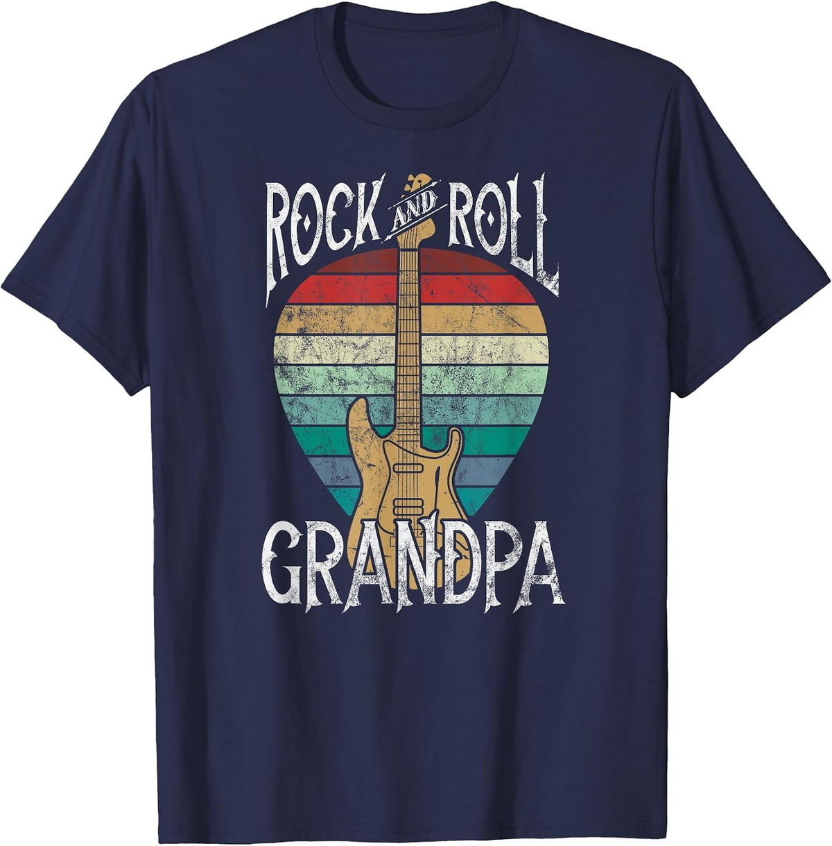 Rock n Roll Grandpa Vintage Guitar Player Music Lover T-Shirt - Navy Blue
