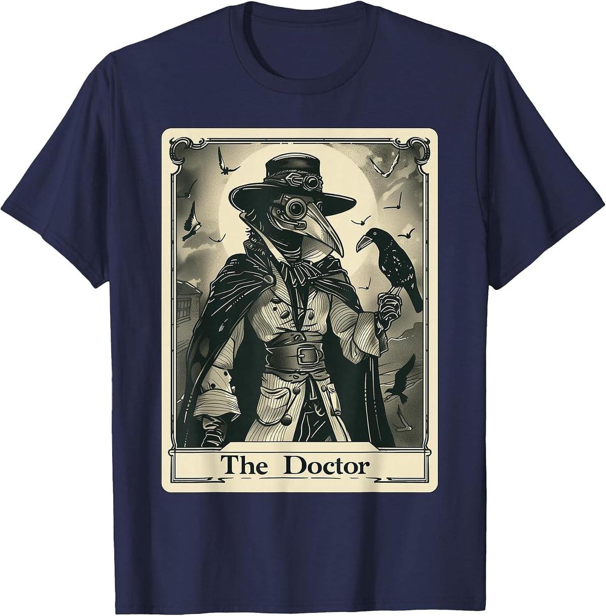 Plague Doctor Tarot Card Gothic T-Shirt - Navy Blue