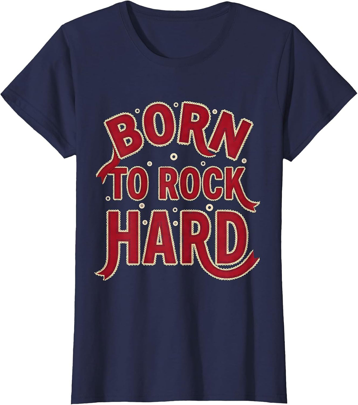 Women's Born to Rock Hard Rock Band Graphic Design T-Shirt - Navy Blue