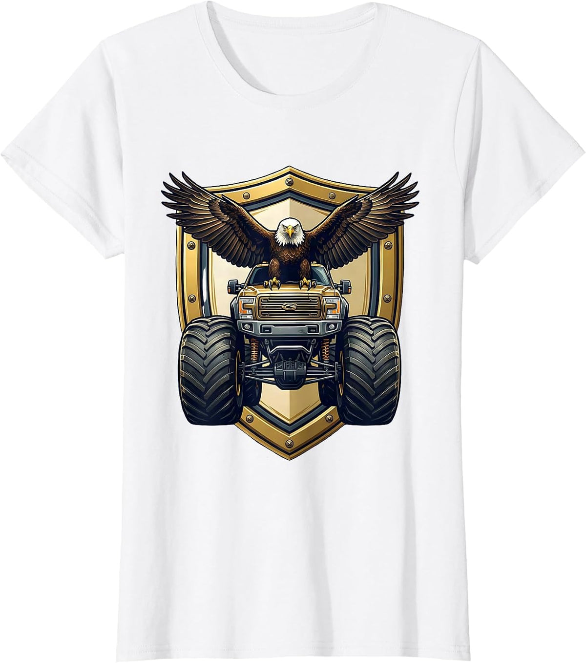 Women's Eagle on Monster Truck Hood Graphic T-Shirt - White