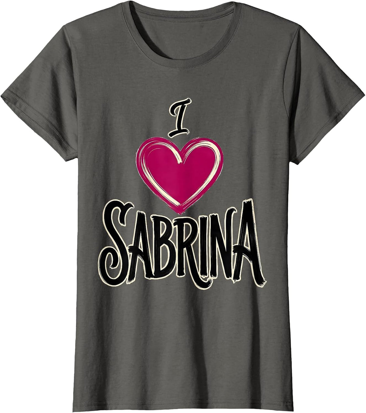 Women's I Heart Sabrina Sign Painter Heart Name Pride Retro Gift T-Shirt - Asphalt Grey