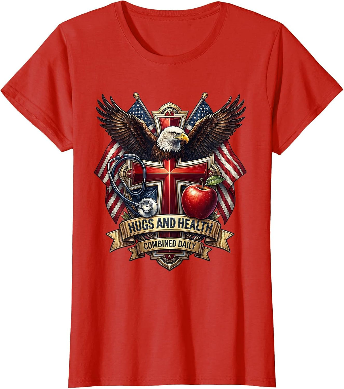 School Nurse Hugs and Health Combined Daily T-Shirt - Red