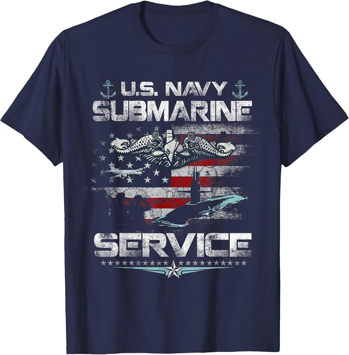 U.S Submarines Service Veteran Flag Patriotic Veterans Day T-Shirt - Navy Blue