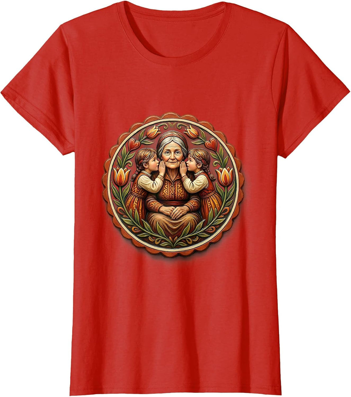 Women's Gigi Grandma Folk Art Family Keepsake T-Shirt - Red