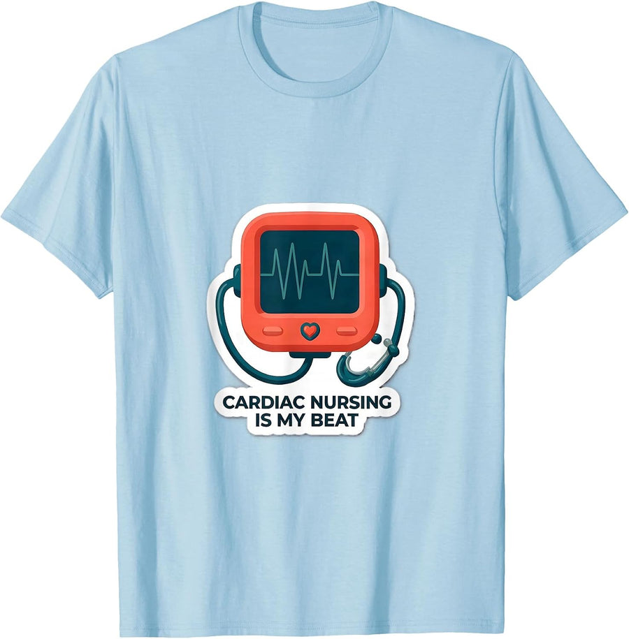 Men's Cardiac Nursing Is My Beat Funny Nurse Healthcare Worker T-Shirt - Baby Blue