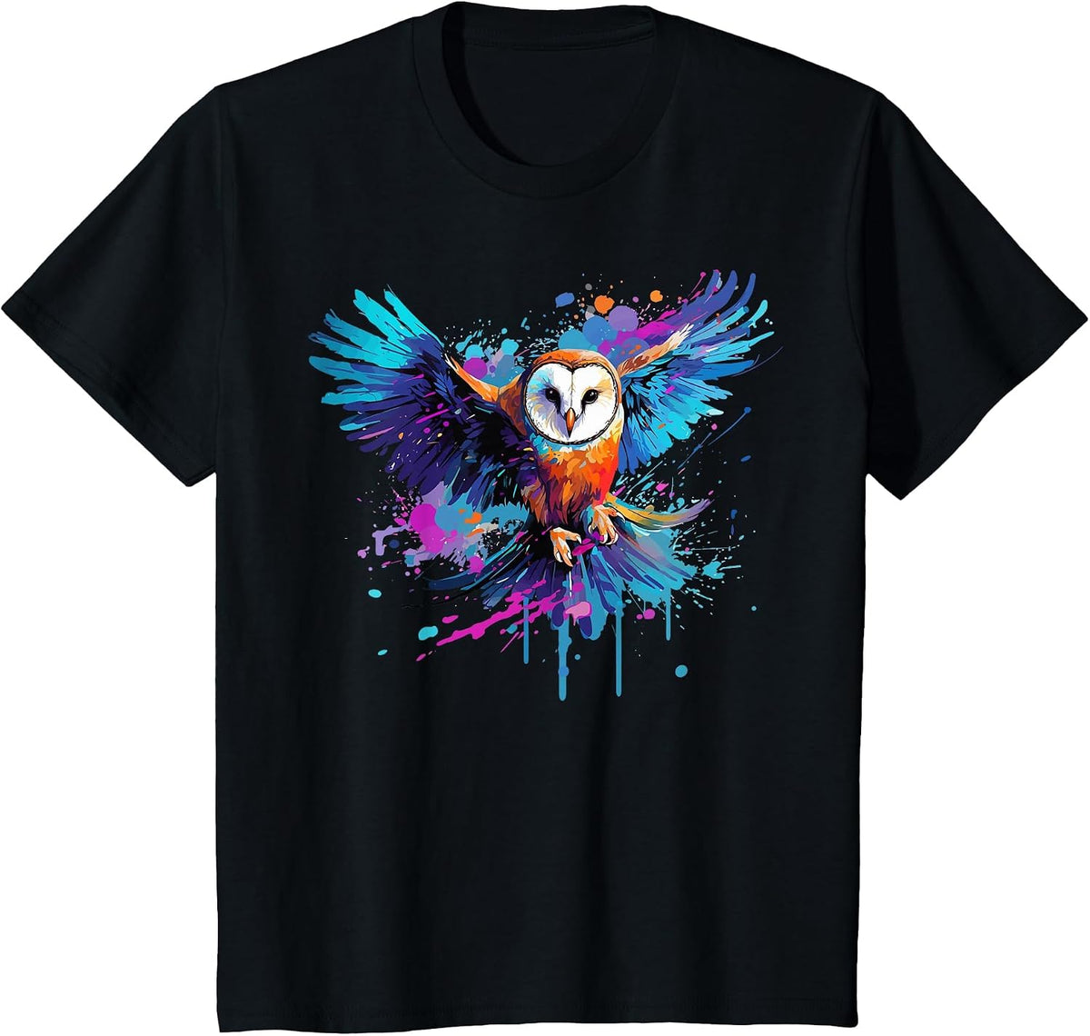 Colorful Barn Owl Owls Lover Splash Art T-Shirt - Black