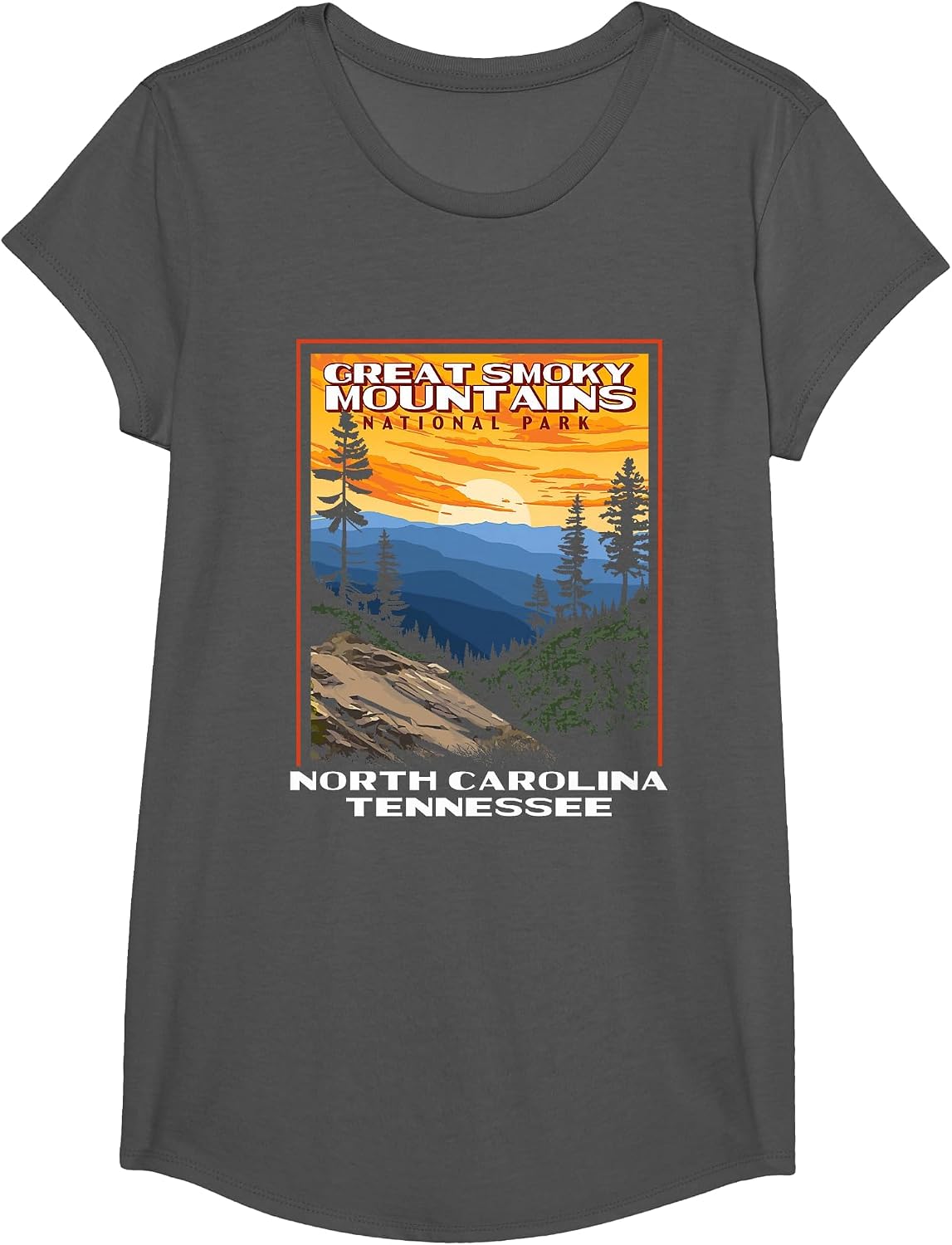 Great Smoky Mountains Vintage WPA National Park Smokies T-Shirt - Girls Asphalt Grey