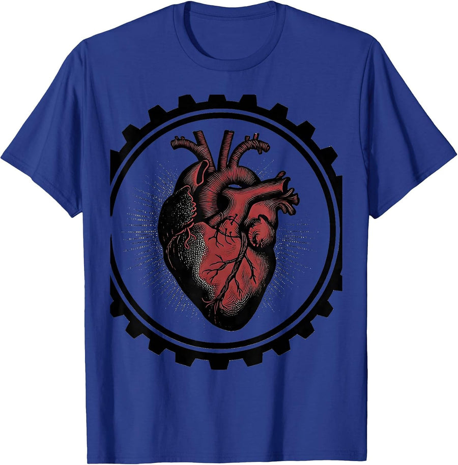 Emo Stitched Heart Graphic Design T-Shirt - Royal Blue