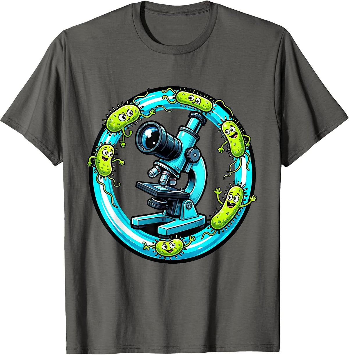 Men's Microscope Swirling Bacteria Medical Science Design T-Shirt - Asphalt Grey