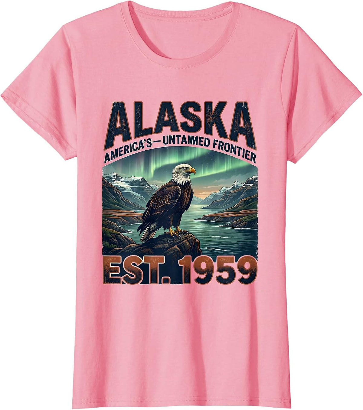 Women's Alaska America's Untamed Frontier Vintage State Pride T-Shirt - Pink
