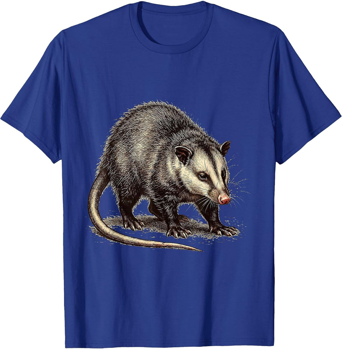 Men's Stubborn Opossum Crosshatch Etching Animal Meme Humor T-Shirt - Royal Blue