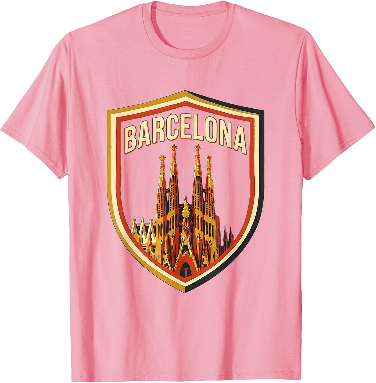 Men's Barcelona Screenprint Poster Spanish Heritage Souvenir T-Shirt - Pink