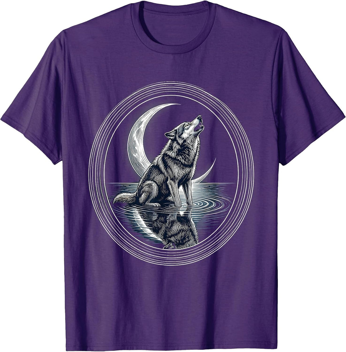 Wolf Howling Crescent Moon Mental Health Art T-Shirt - Purple